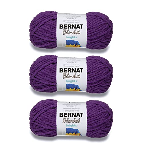 Image of Bernat Blanket Brights Pow Purple Yarn - 3 Pack of 150g /5.3oz - Polyester - 6 Super Bulky - 108 Yards - Knitting /Crochet