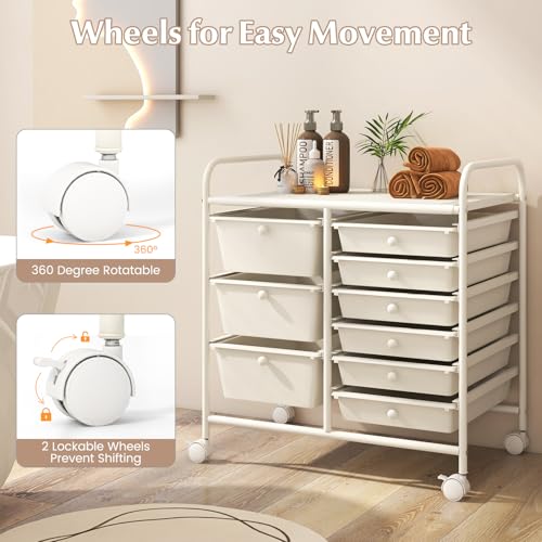 Image of LDAILY 9 Drawer Rolling Storage Cart, Rolling Cart with Drawers for Classroom, Art Supply Craft Organizer on Wheel with Metal Frame & Handles for Home Office School