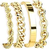 Gokeey Christmas Stocking Stuffers Chunky Gold Bracelets Stack for Women, Non Tarnish 14K Real Gold Plated Stackable Layered Bangle Cuff Cuban Paperclip Bracelet Trendy, Thick Waterproof Link Chain Bracelets for Women Jewelry Gifts