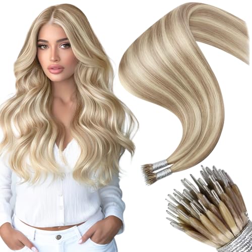 Image of Moresoo Nano Bead Hair Extensions Human Hair, Beige Blonde Blend, 24 Inch | 50g 50 Strands, Dirty Blonde, Discreet Nano Bead Attachment, Extra Length, Natural Movement and Fuller Looking Hair