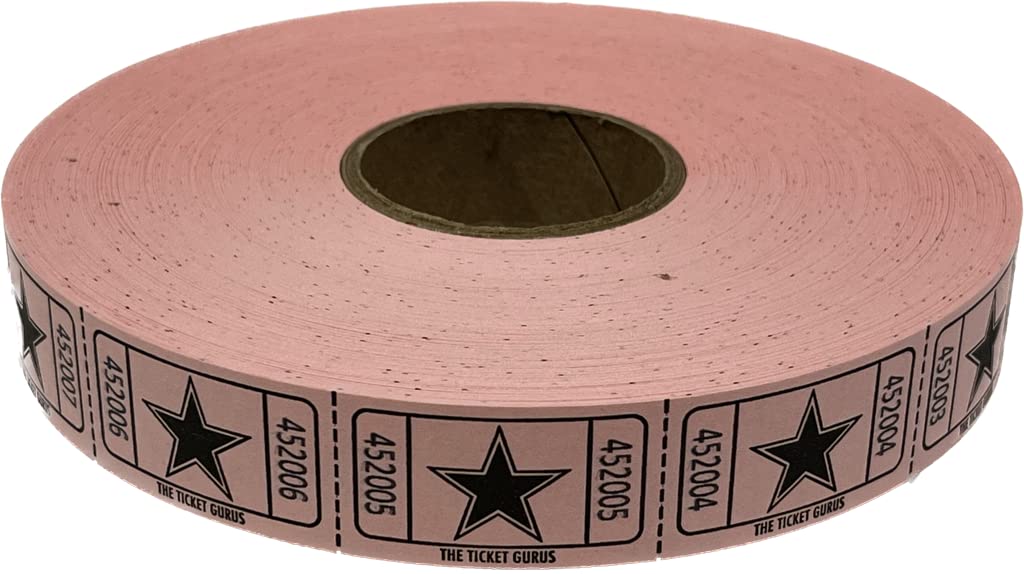 The Ticket Gurusroll of 2000 Pink Star Tickets Single Roll Consecutively Numbered Raffle Tickets