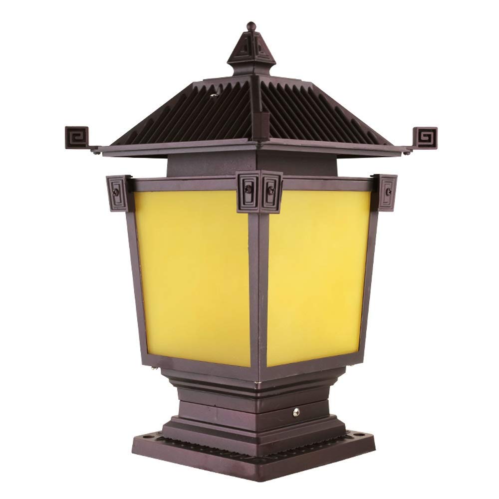 Outdoor Lamp Post Light E27 Vintage Carved Fish Garden Yellow Glass Garden Pillar Light Victoria Style Outdoor Ip54 Waterproof Metal Aluminum Post Light Courtyard Street Door Villa Decorative Column