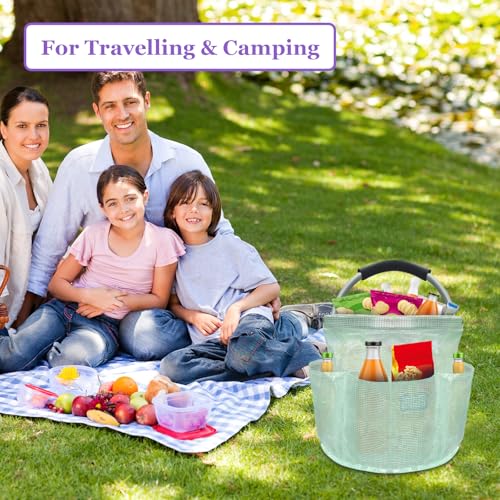 Image of 17L Cleaning Caddy for Cleaning Supplies, Foldable Tool Bucket Organizer with 6 Side Pockets, Portable Garden Tool Bag in PVC Resin, Folding Storage Basket for Camping, Gardening, Green