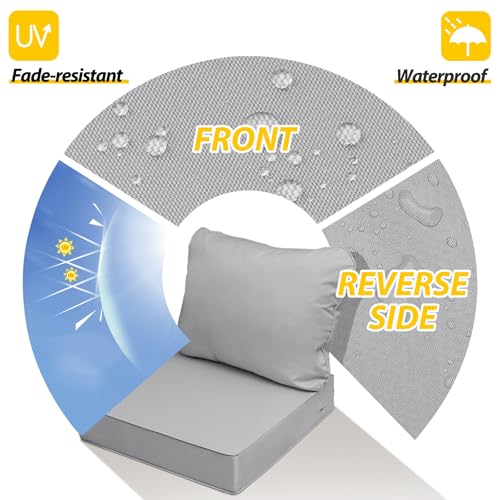 Image of AAAAAcessories Outdoor Deep Seat Cushions, Waterproof, Fade-Resistant Patio Furniture Replacement Cushions, 24 inch x 24 inch x 5 inch, Set of 2, Gray