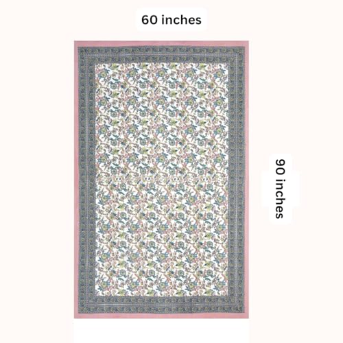 Image of elanorhomes 100% Cotton 240 TC Single Bed Sheet Set | Floral Hand Printed Bedsheet with Pillow Cover | Soft Breathable Fabric for Bedroom | 60x90 Inches (Rose Azure)