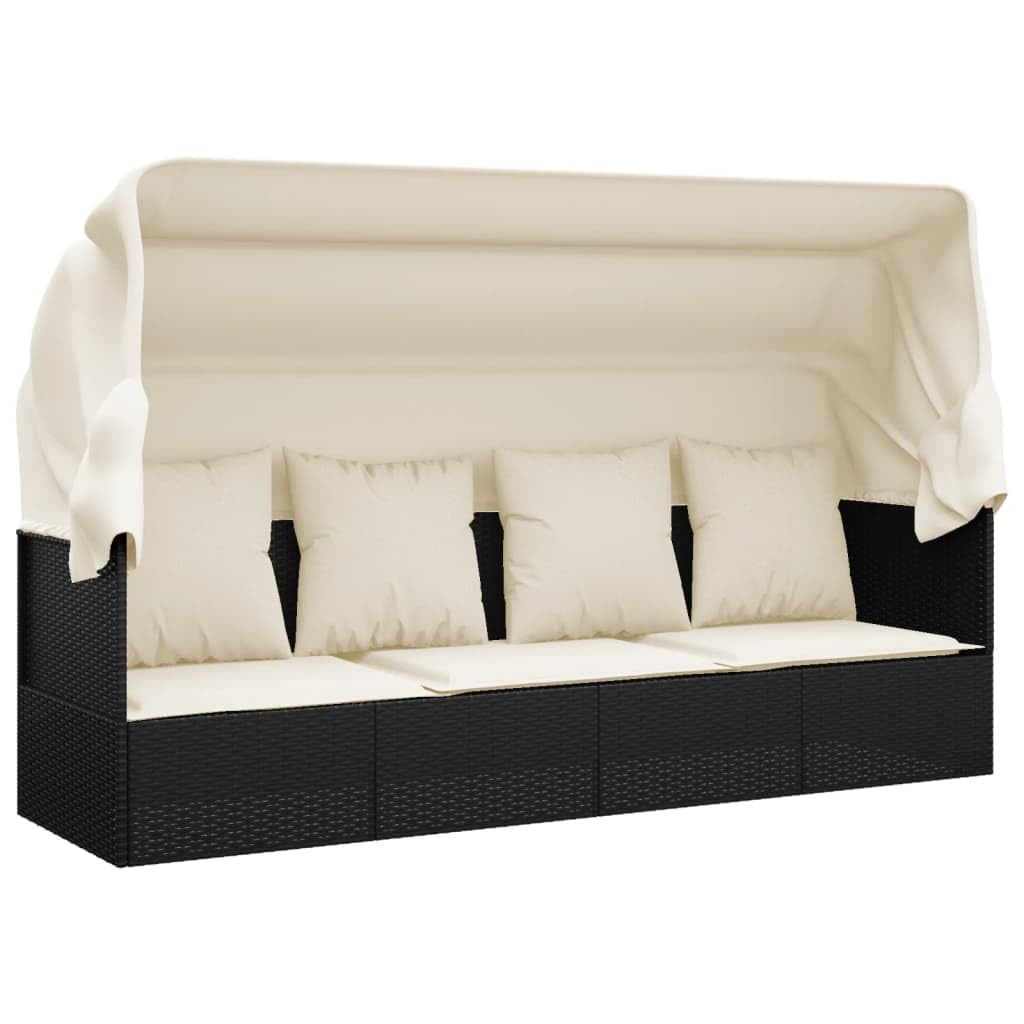 Gartensofa mit Dach und Kissen Balkon Sofa 3 Sitzer Rattansofa Outdoor-Loungebett Tagesbett Liegebank Sofa Gartenliege Liegesofa Multifunktionsliege