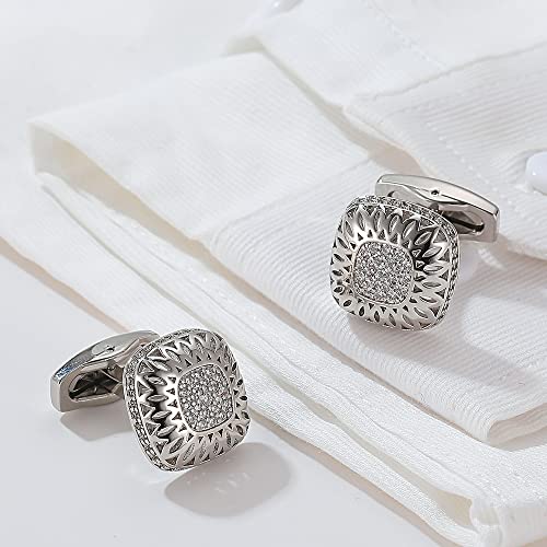 Gemelos de camisa para hombre elegantes con circonitas incrustadas de lujo 4