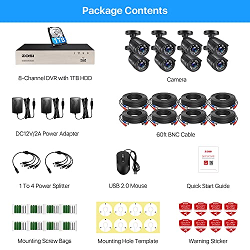 Image of ZOSI 8CH Home Security Camera System Outdoor with 1TB Hard Drive | 8pcs 1080p Weatherproof Cameras, Person /Vehicle Detection, 80ft Night Vision, H.265+ 8CH 5MP Lite CCTV DVR for 24 /7 Recording