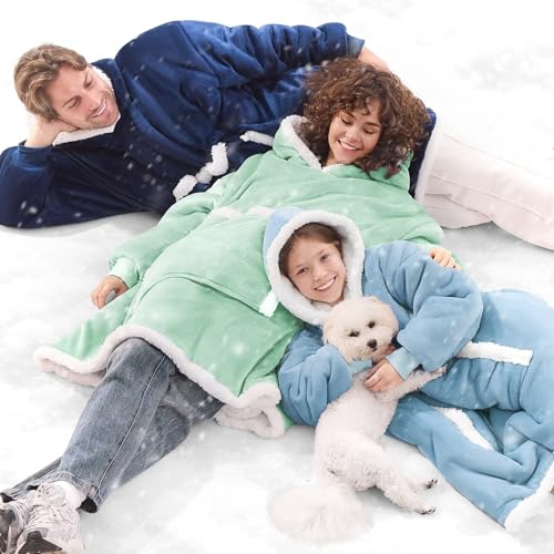 JOYWOO Green Oversized Wearable Blanket Hoodie, Cat lovers Long Hoodie Blanket for Adult,Birthday Gifts for Women Men Mom,Cozy Sherpa Hooded Blanket Giant Pocket Winter Gifts,Sage green Oversize