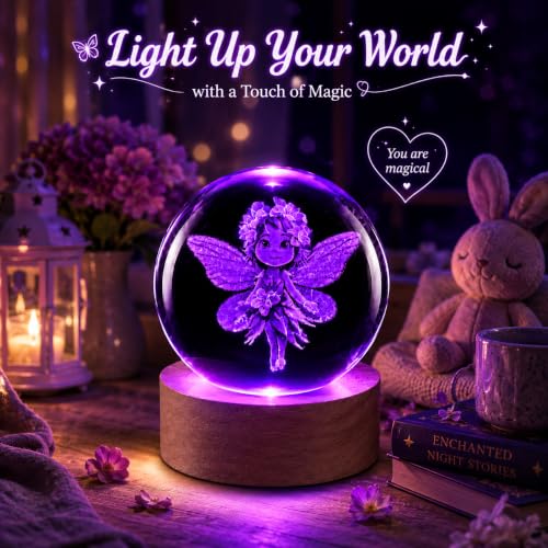 OULANITE Flower Fairy 3D Crystal Ball Night Light with Wood Base by OULANITE - Used condition - Image 2