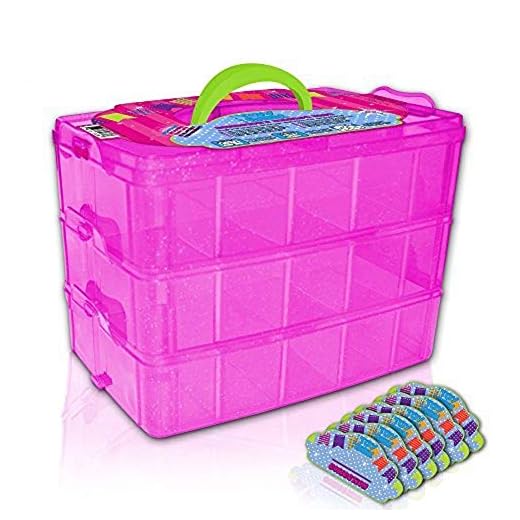 Holds 600 - Tiny Toy Box Shopkins Storage Case Organizer Container - Stackable Collectors Carrying Tote Compatible With Mini Toys Colleggbles LoL Fash'ems Tsum Tsum Hot (Pink Sparkle/Green)