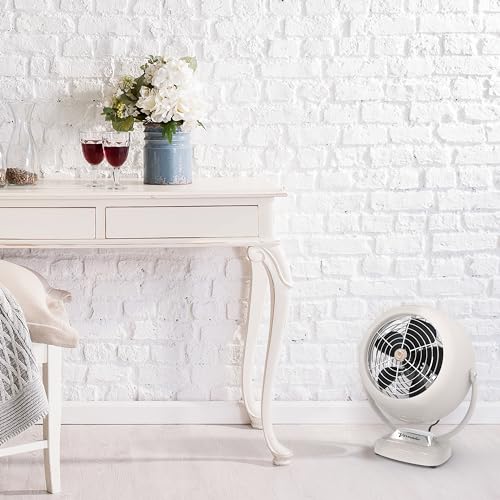 Image of Vornado VFAN Vintage Air Circulator Fan, 3-Speed, Metal, Desktop Table Fan for Bedroom, Office, Cooling, with Adjustable Tilt Multi-Directional Airflow, Retro Design, Vintage White