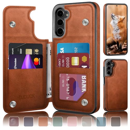 DJDUCK Designed for Samsung Galaxy S23 Plus Case Wallet with Card Holder [Magnetic Clasp Cover] [RFID Blocking Leather Protection] Shockproof Women Men Cases for Samsung S23 Plus Light Brown