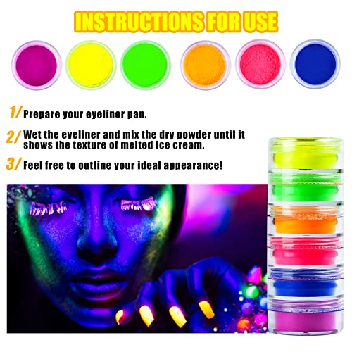 Beteligir 6 Colors Neon Pigment Eyeshadow Powder, Findinbeauty Uv Glow Blacklight Mixed Bright True Colors Eye Shadow Pigments, Neon Pigment Eyeshadow Powder For Christmas Face Body Makeup #TOP5
