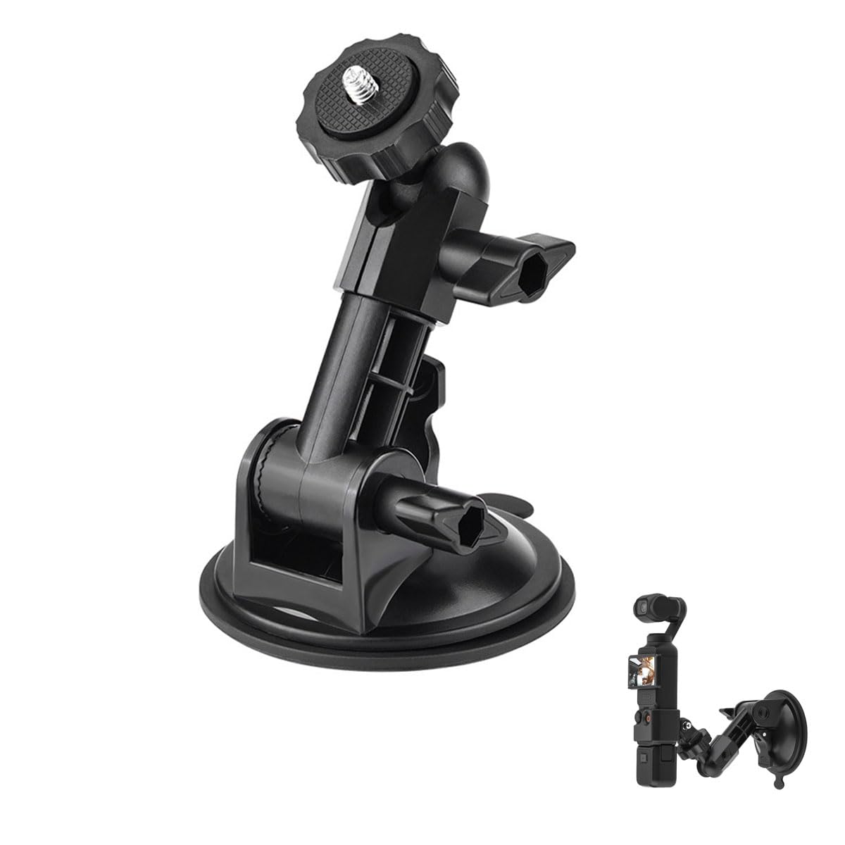 Lokyoyo Pocket 3 Suction Cup Mount, Universal 360° Adjustable Windshield Window Holder with 1/4" Screw for Insta.360 X5 X4 Pocket 2 3 G0Pr0 Max Mini Hero 12 11 10 9 8 Action 4 3 Accessories