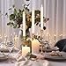 Gold Candlestick Holder Set - Brass Candlestick Holders with 3 Flameless Taper Candles, Gold Candle Stick Holders for Elegant Decor - Gold Taper Candle Holder for Weddings, Parties, and Home