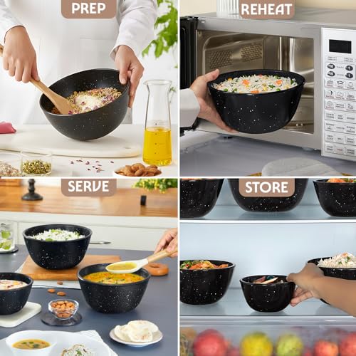 Image of Borosil 2.8 L Round Shape Serving & Mixing Bowl | Made in India Borosilicate Glass Bowl for Kitchen & Dinning | Bowl for Mixing Dough, Salad, Batter, Pasta | Microwave & Dishwasher Safe (Pebble Black)