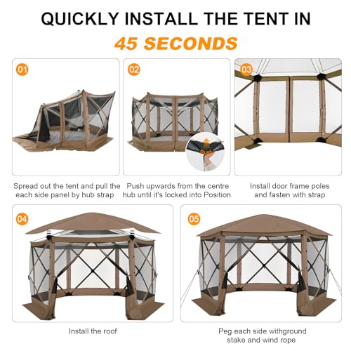 Image of COBIZI 12x12 FT Pop Up Canopy Stargazing Tent, Gazebos On Clearance with Removable Roof,Instant Screened in Gazebo, Screen Tents Portable carpas para Patio for Outdoor Camping,Backyard, Garden, Brown
