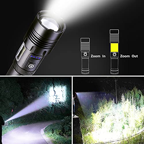 LED Torch with COB Work Light, Super Bright 10000 Lumens Torch, USB Rechargeable Tactical Torch, Waterproof 7 Modes Zoomable Hand Lamp for Camping Hiking (26650 Battery) - Image 5