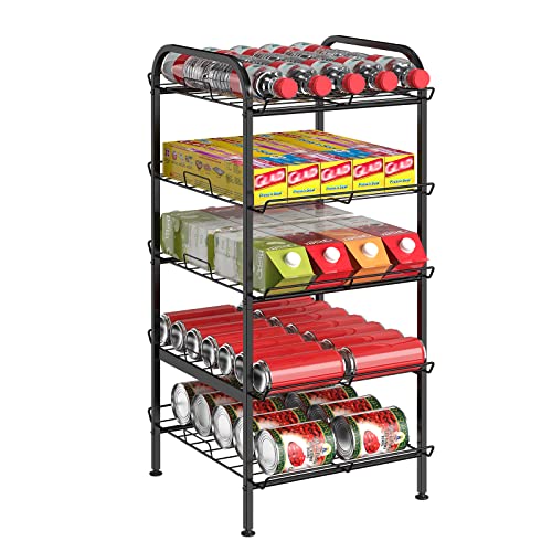 Water Bottle Organizer 5 Tier FreeStanding Water Bottle Storage Shelf Adjustable Water Bottle Holder Stand Metal Beverage Can Rack for Pantry Kitchen Party Black