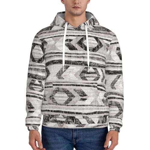 Sweat à capuche gris homme imprimé tribal graphique pull cordon serrage - 2