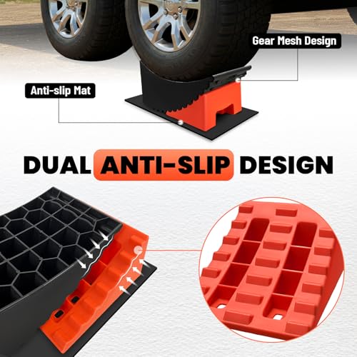 Image of ROBLOCK 2 Packs RV Leveling Blocks, 6.3 inch Max Lift Height, Camper Leveling System for Travel Trailers, RVs, Campers, Dual Axle Tandem Wheel Trailer Tire Change Ramp with Chocks, Carry Bag