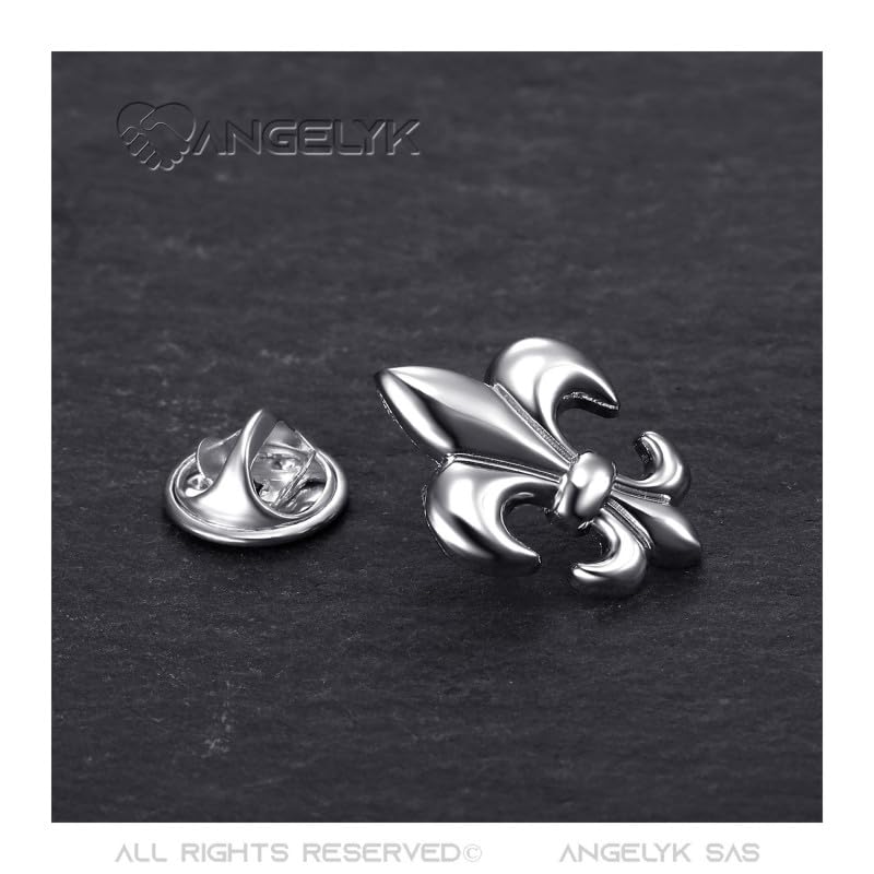 BOBIJOO JEWELRY Zestaw 6 przypinek Epingle Broche Pins Fleur de Lys Patriote Laiton Argenté 22 x 16 mm, Jeden rozmiar, Mosiądz, metal, srebro
