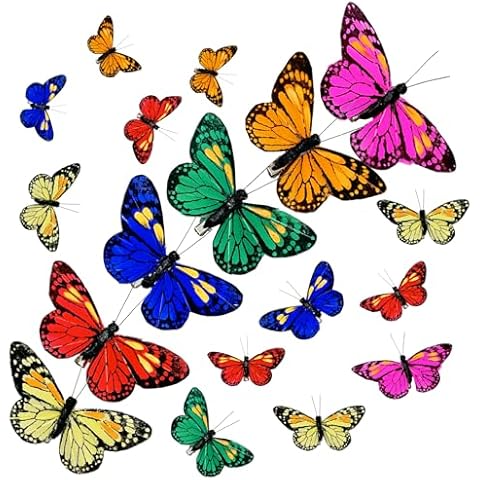 FBIRDY 12pcs Artificial Feather Butterfly 3D Butterfly Party Decorations Butterfly Clip Ornaments for Christmas Tree Decoration Garden Decor Butterfly Hair Clips Cover