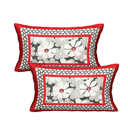 Image of RajasthaniKart Pure 100% Cotton 144Tc Double Bed Sheet with 2 Pillow Covers (Bedsheet for Double Bed Cotton, Maroon,Floral), 144 Tc