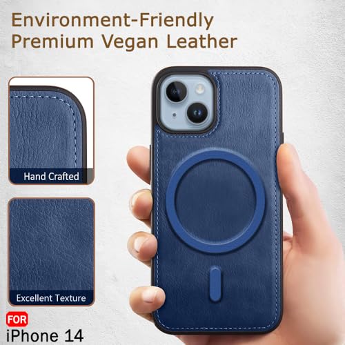 Image of TheGiftKart Genuine Leather Finish Back Cover Case for iPhone 14 | Shockproof Design | Raised Edges for Camera & Screen Protection | Stunning Minimalist Design Case Cover (MagSafe Compatible, Blue)