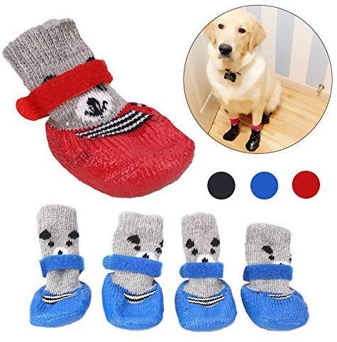 Urbest meias para cães, 4 peças de sapatos para cães e gatos, sola antiderrapante, meias ajustáveis