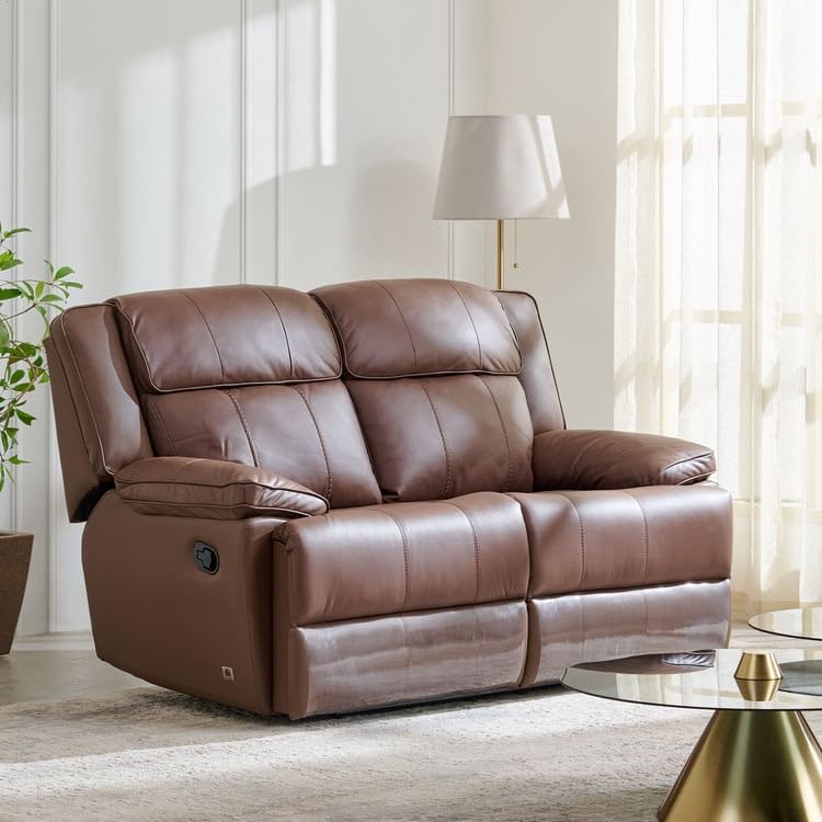 Image of Home Centre | Torino Half Leather 2-Seater Recliner Set | Recliner Sofa for Living Room | Solid Wood | Brown | 2 Year Warranty