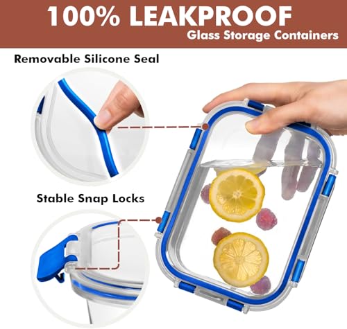 Image of Razab 30 PC Glass Food Storage Containers with Lids - Reusable Glass Meal Prep Containers for Lunch and Leftovers - Airtight & Leakproof Snap Locking Lids - Oven, Freezer, Microwave, Dishwasher Safe