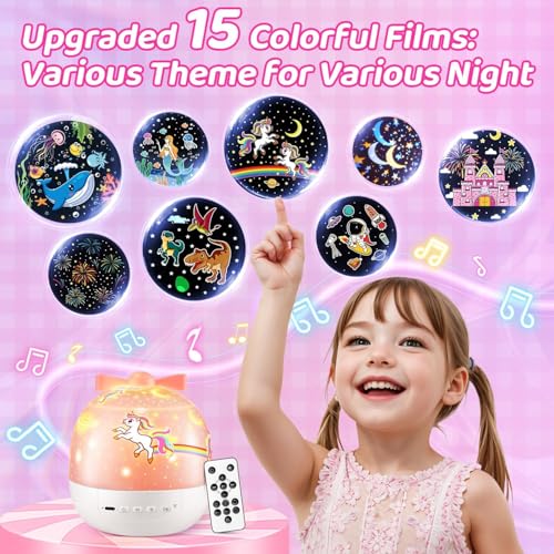 Pikoy Night Light For Kids+15 Films+Sound Machine For Kids Night Light Projector,Rotation Light Projector For Bedroom,Remote+Rechargeable Toddler Night Light,Kawaii Unicorn Gifts For Girls Night Light thumb #2