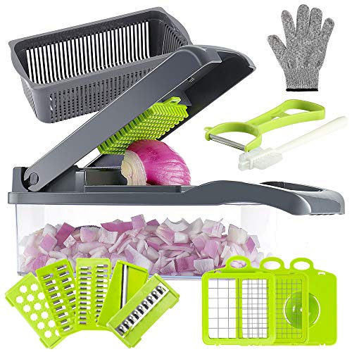 Cambom Onion Chopper Vegetable Chopper Mandoline Slicer Dicer with Colander Basket And Container