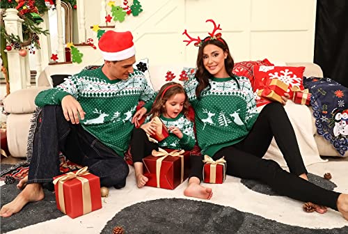 Image of Totatuit Family Matching Christmas Sweater Round Neck Reindeer Snowflakes Ugly Knitted Sweater Pullover for Men Women