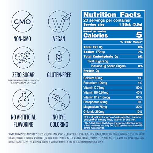 Image of TREVI Electrolytes Powder Packets Sugar Free Hydration Ocean Splash 20 Pack | Essential Daily Drink Mix, 0 Sugar, Magnesium, Potassium, Vitamin C, Calcium, B6 & B12 Vitamins