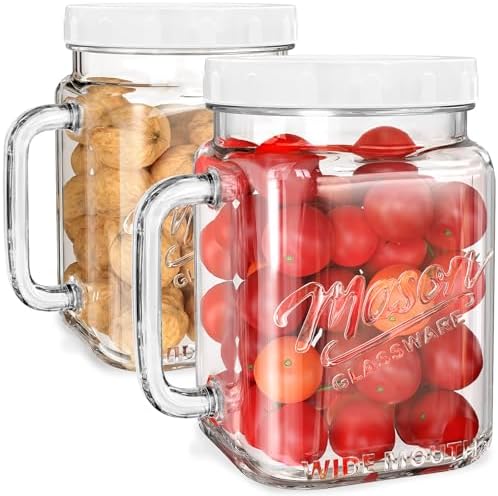 2 Pack Large Mason Jars, 74 oz Wide Mouth Glass Jar with Lid for Fridge, Glass Canisters DIY Favor Decor, Food Container for Sugar, Cookie, Flour, Pickle