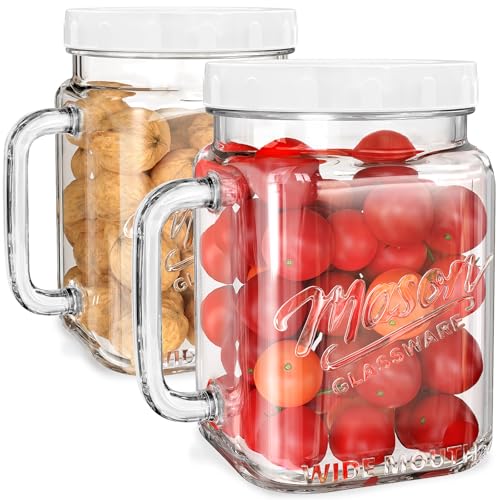 2 Pack Large Mason Jars, 74 oz Wide Mouth Glass Jar with Lid for Fridge, Glass Canisters DIY Favor Decor, Food Container for Sugar, Cookie, Flour, Pickle