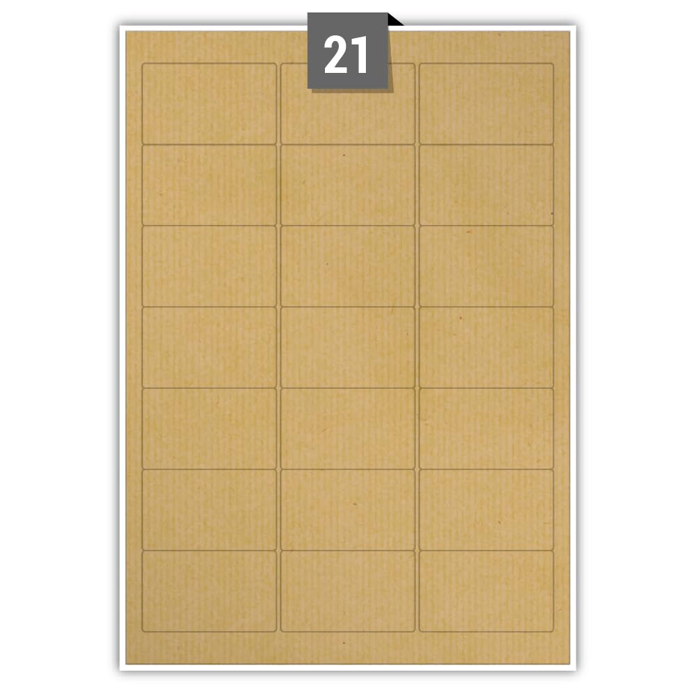 Brown Parcel Permanent Adhesive Dry Edge Paper Labels 21 Rectangle Printable Labels per A4 Plain Sheet – Label Paper Size 63.50 mm x 38.10 mm Ideal for Office, Packaging, Shipping