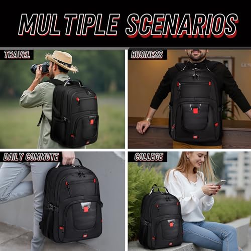 Image of Z-MGKISS 18.4 Large Travel Backpack, USB Computer Bagpack Fits 18.4 Inch Laptop, Business Backpack for Men, TSA Flight Approved, Laptop Backpacks, Black