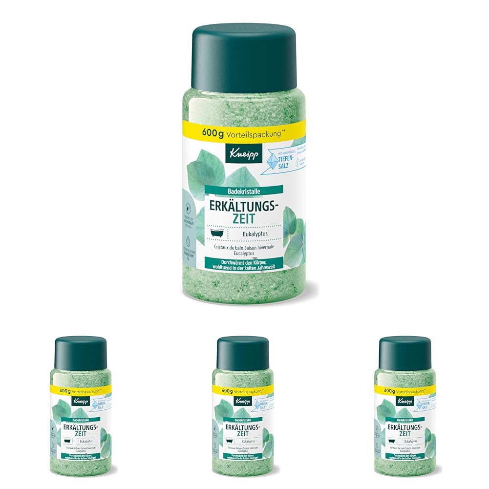 Kneipp Badekristalle Erkältungszeit - Badesalz Vorratspackung - mit naturreinem Tiefensalz der Saline Luisenhall & natürlichen ätherischen Ölen aus Eukalyptus & Minze - aromakologische Wirkung - 600g