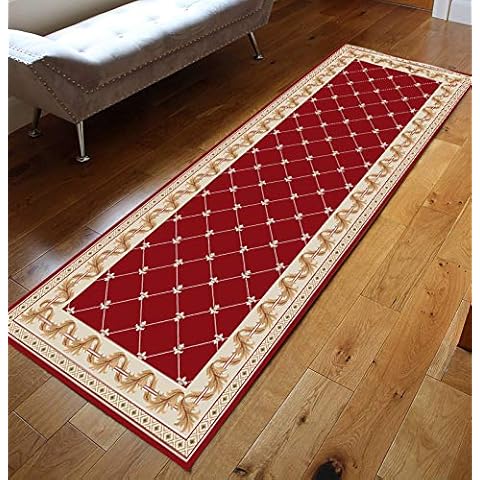 GJIF Runner Rug for Hallway, Red Geometry Carpet Non-slip Bedroom Floor Modern Design for Corridor/Kitchen/Stairs, Width 60cm/ 80cm/ 90cm/ 100cm/ 120cm(Size:120x250cm) Cover