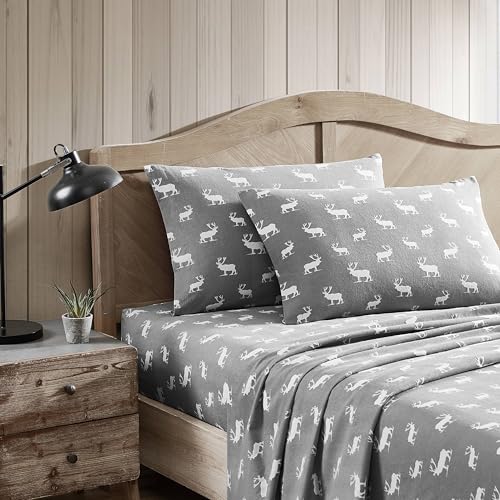 Image of Eddie Bauer - Flannel Sheets King Size, Anti-Pilling & Wrinkle Resistant Cotton, Touchably Soft for All-Season Comfort - Bed Sheets with Matching Pillowcase & Fitted Sheet (Elk Grove Grey)