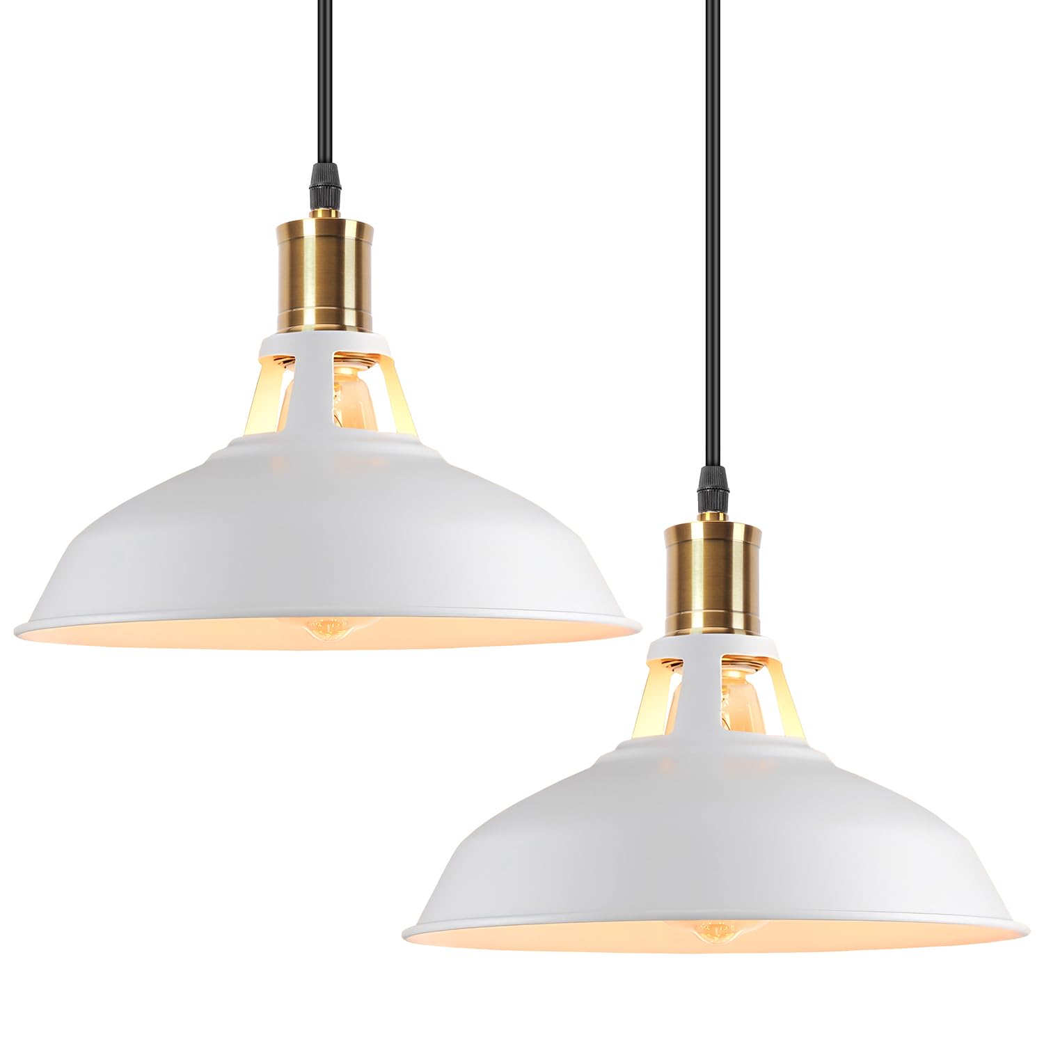 iDEGU 2 Piezas Lámparas Colgantes Vintage Lámpara de Techo Industrial Iluminación E27 Retro Luz Colgante para Cocina, Salón, Dormitorio, Comedor, Pasillo, Restaurante - 27CM (Blanco)
