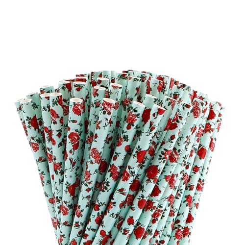 100 pitillos de papel biodegradables con diseño floral verde miniatura 1