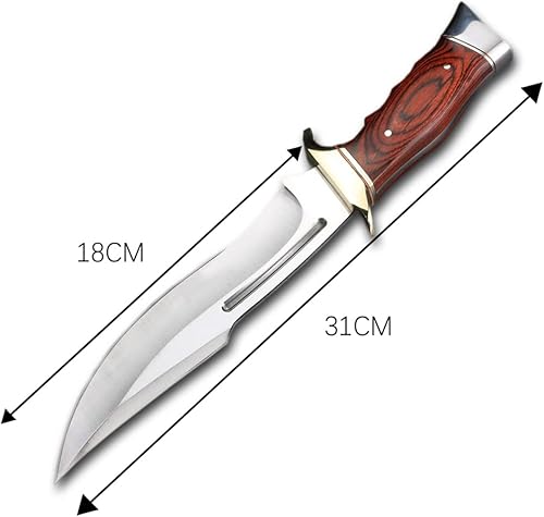 Miniatura 2 de Cuchillo de caza de 12.2 pulgadas, cuchillo de hoja fija con el acero inoxidable 3Cr13MoV más afilado con mango de sándalo rojo + funda para