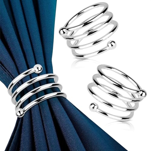 Image of Silver Napkin Rings Set of 8 - Elegant Easter Napkin Ring Holders, Sturdy Metal Holiday Table Decor for Weddings, Parties and Family Dinners, Great Kitchen Gifts Idea for Hosts and Seasonal Holidays