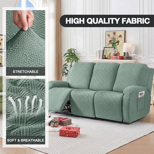 Image of Timeles Recliner Covers for 3 Seater Reclining Couch Covers Sofa Slipcover Furniture Protector for Dogs and Pets Stretch Soft Washable (Three-Seater, Winter Mint)