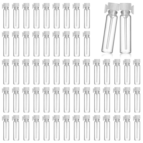 100PCS Empty Perfume Sample Bottles, Transparent Clear 1ml 1/4 Dram Empty Glass Sample Vials, Mini Glass Refillable Samples Vial Containers with Clear Cap for Aromatherapy, Essential Oil, Fragrance
